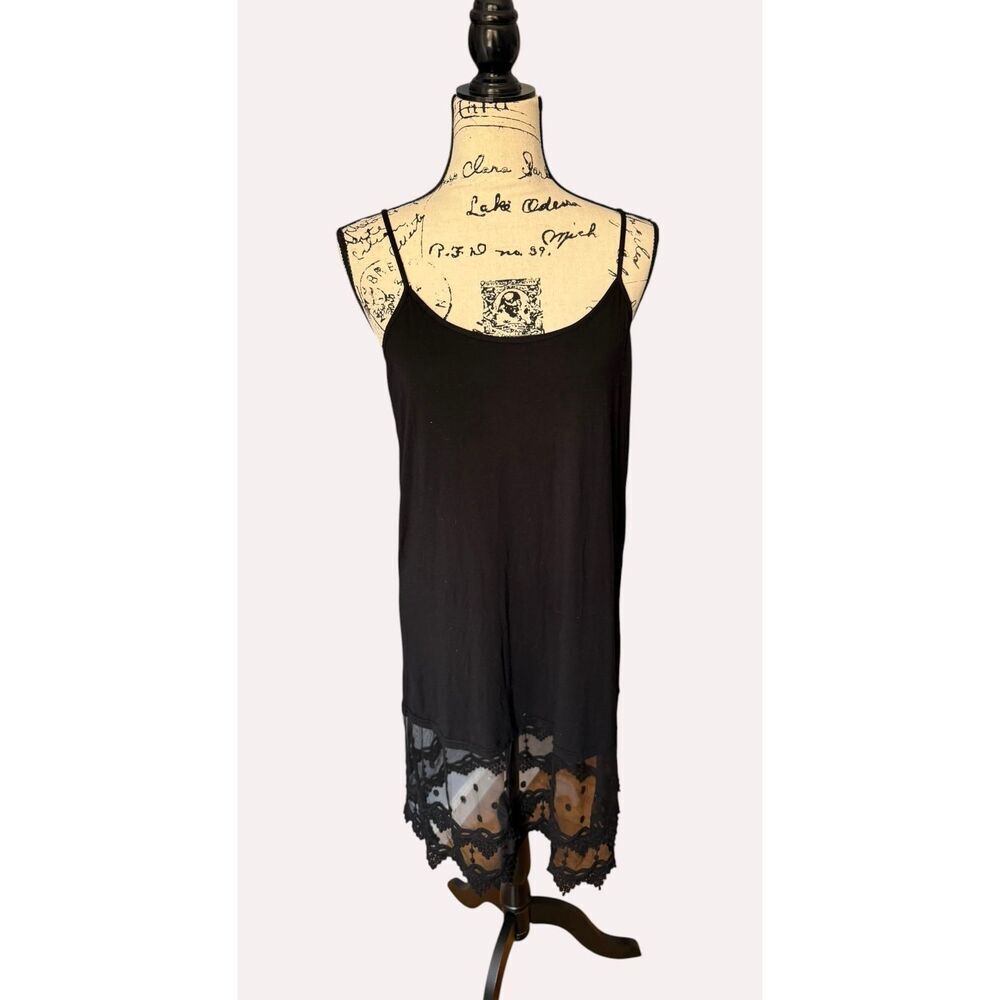 88% Modal Black Lace Hem Slip Dress Camisole Midi Layering Slip Women's Large